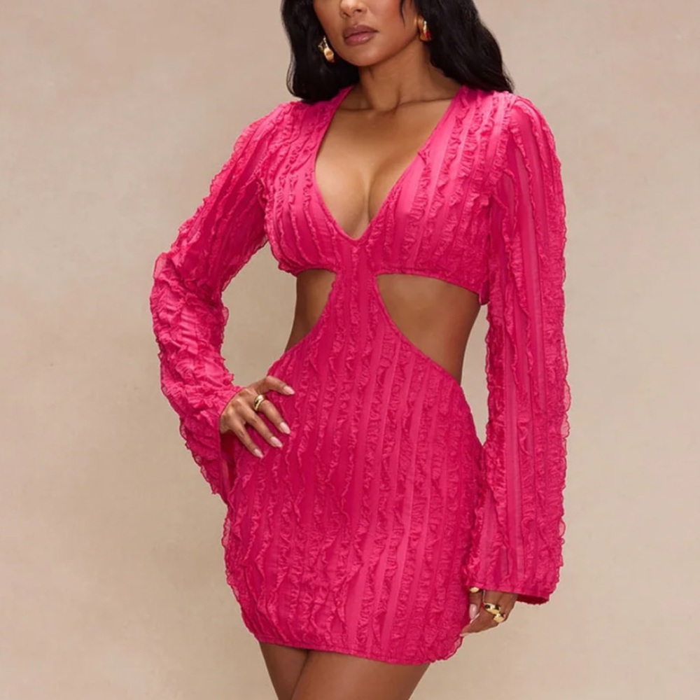 Fashion Nova Vibrant Pink Long Sleeve Dress